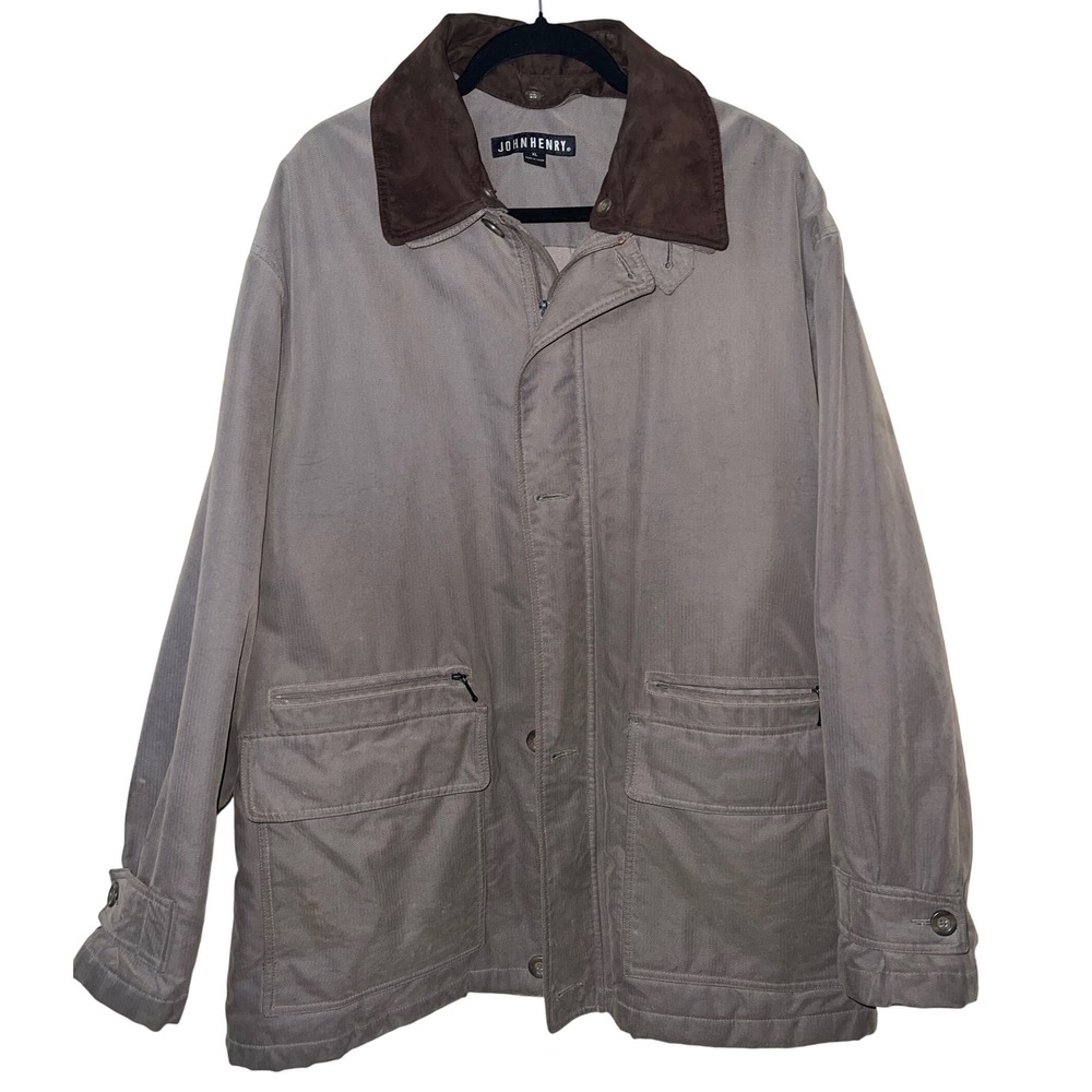John Henry Men's Field Barn Coat Jacket Brown XL Corduroy Collar Heavyweight GUC